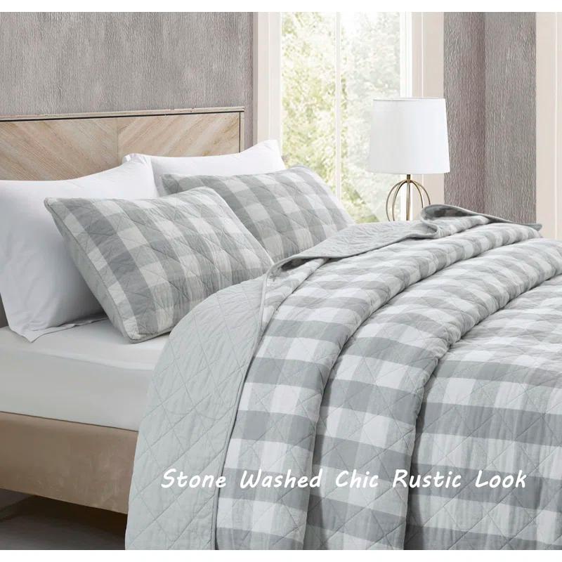 Chezmoi Collection Cotton Plaid Quilt Set