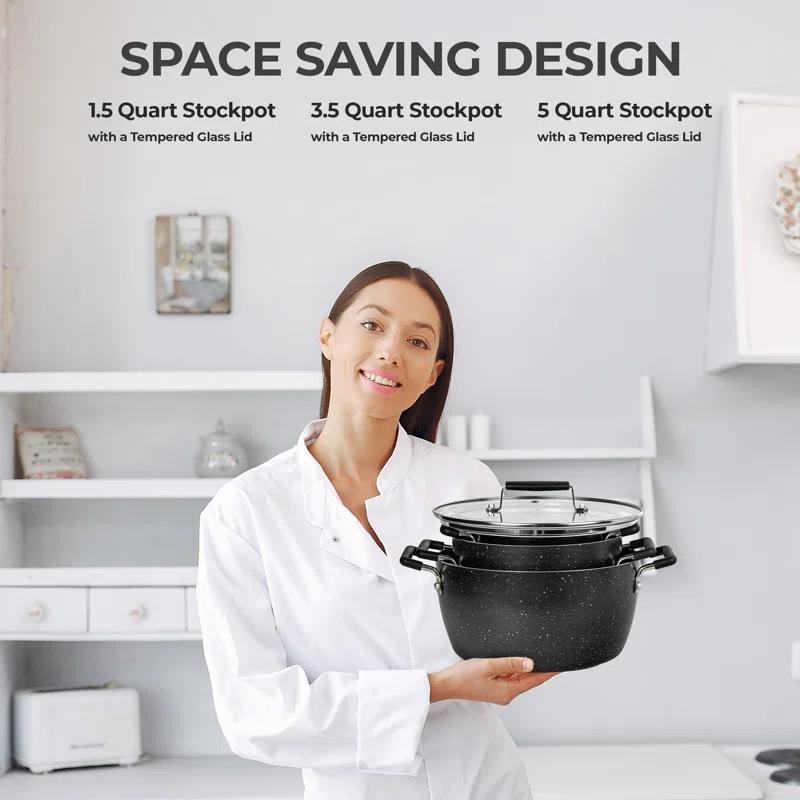 Granitestone Granitestone 6 Piece Stackable Nonstick Nesting Pots with Lids, Dishwasher Safe