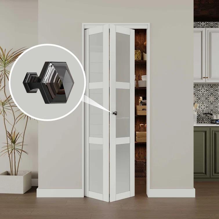 EASELIFE Frosted Glass And Solid Manufactured Wood Bi-Fold Door With Installation Hardware Kit
