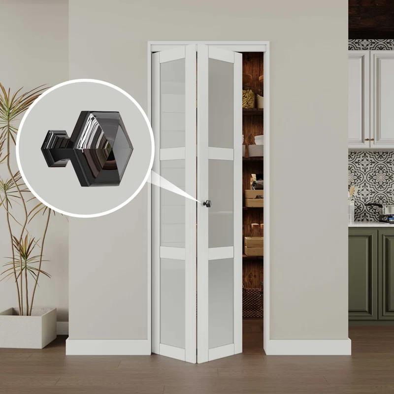 EASELIFE Frosted Glass And Solid Manufactured Wood Bi-Fold Door With Installation Hardware Kit