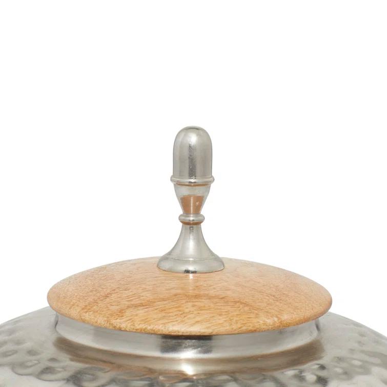 World Menagerie Lee Metal Hammered Silver Decorative Jars with Wood Lid