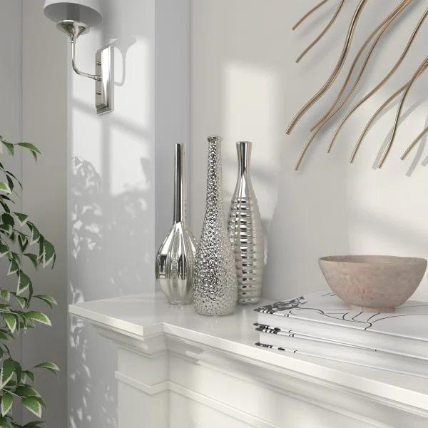 CosmoLiving by Cosmopolitan Ceramic Slim Textured Bottleneck Decorative Vase with Varying Patterns Set