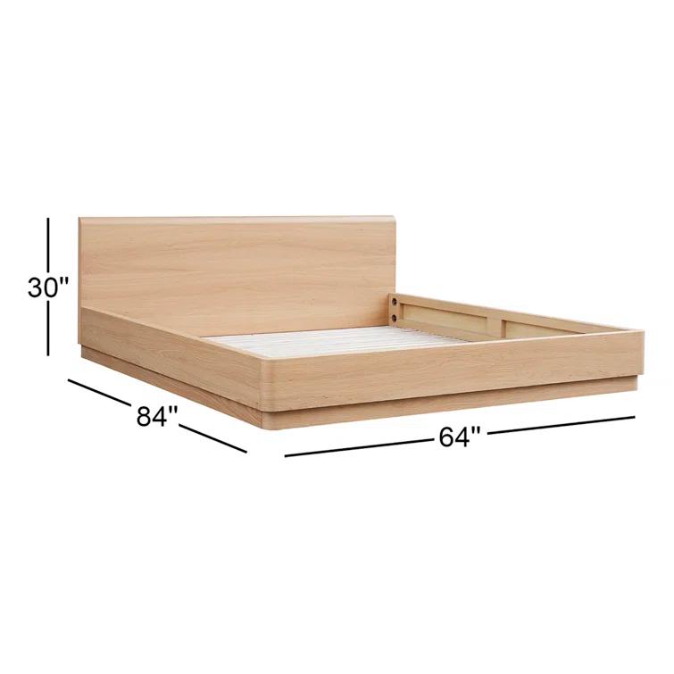 Round Off Transitional Oak Queen Panel Bed with Solid Headboard