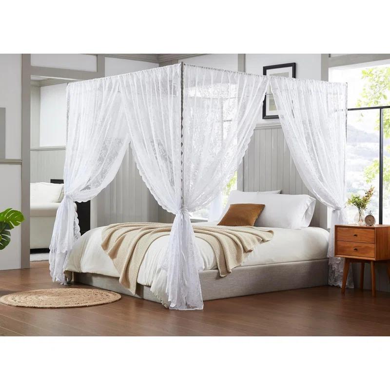 WARM HOME DESIGNS 8 Piece Lace Canopy Bed Curtains Set With Tie-Backs for Queen or King Bed & Reviews | Wayfair