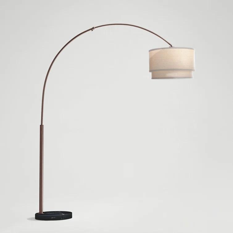 Mason 81 in. Modern Adjustable LED Arched Standing Floor Lamp with Fabric Drum Shade and Weighted Marble Base