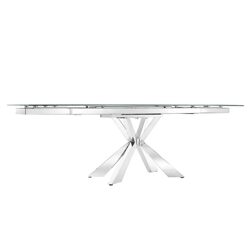 Extendable Glass Top Metal Base Dining Table