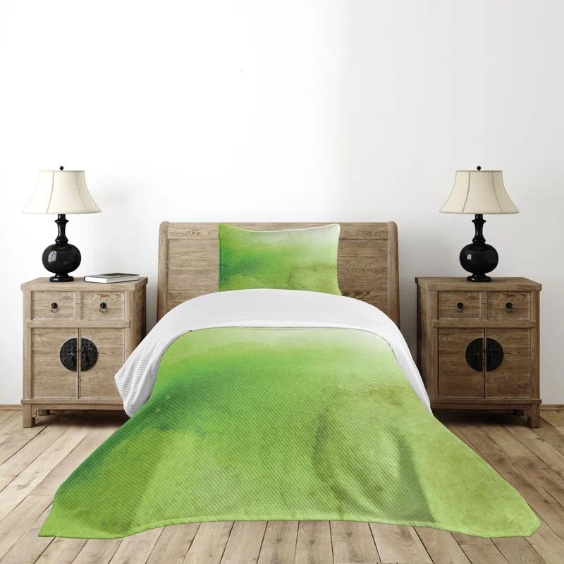 Ambesonne Ambesonne Sage Bedspread Set  Grunge Watercolor Blurred  Apple Green Fern Green