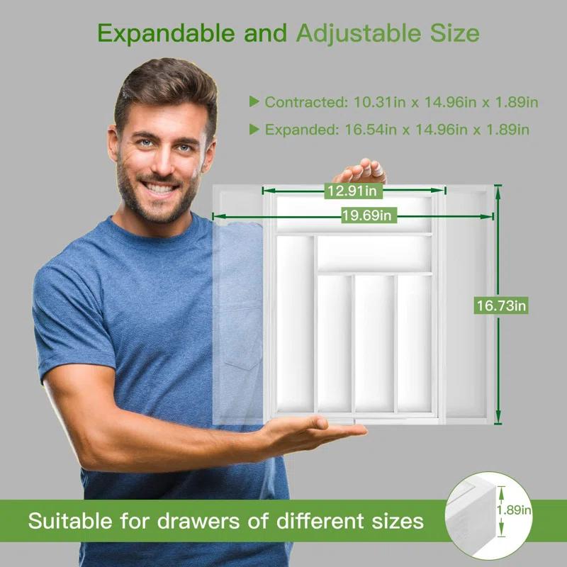 Bamboo Expandable Drawer Organizer For Utensils Holder, Adjustable Cutlery Tray, Wood Drawer Dividers Organizer For Silverware, Flatware, Knives In Kitchen, Bedroom, Living Room