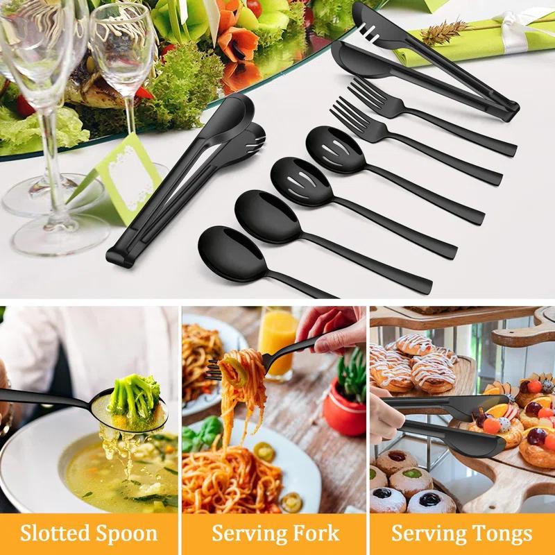 8-Piece Stainless Steel Serving Utensils Set - Includes Spoons, Forks, Tongs, Ideal For Weddings, Buffets, And Daily Use (Set of 8)