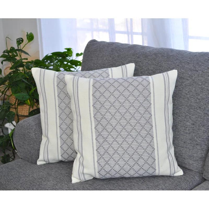 Dakota Fields Dorothene Outdoor Indoor  Pillow Covers Geometric Checkered Pattern, Plaid Woven Cushion Covers Pillow Cases (Set of 2)