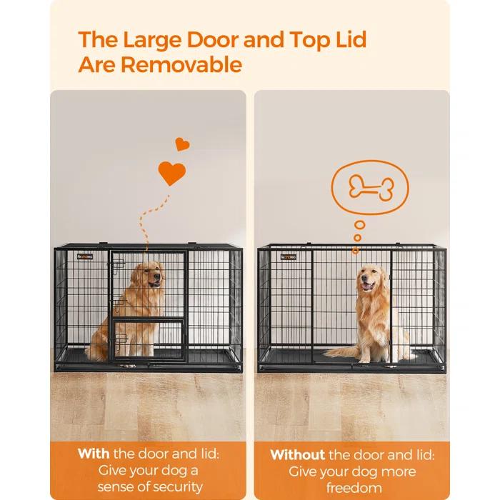 FEANDREA Heavy-Duty Dog Crate with Removable Tray