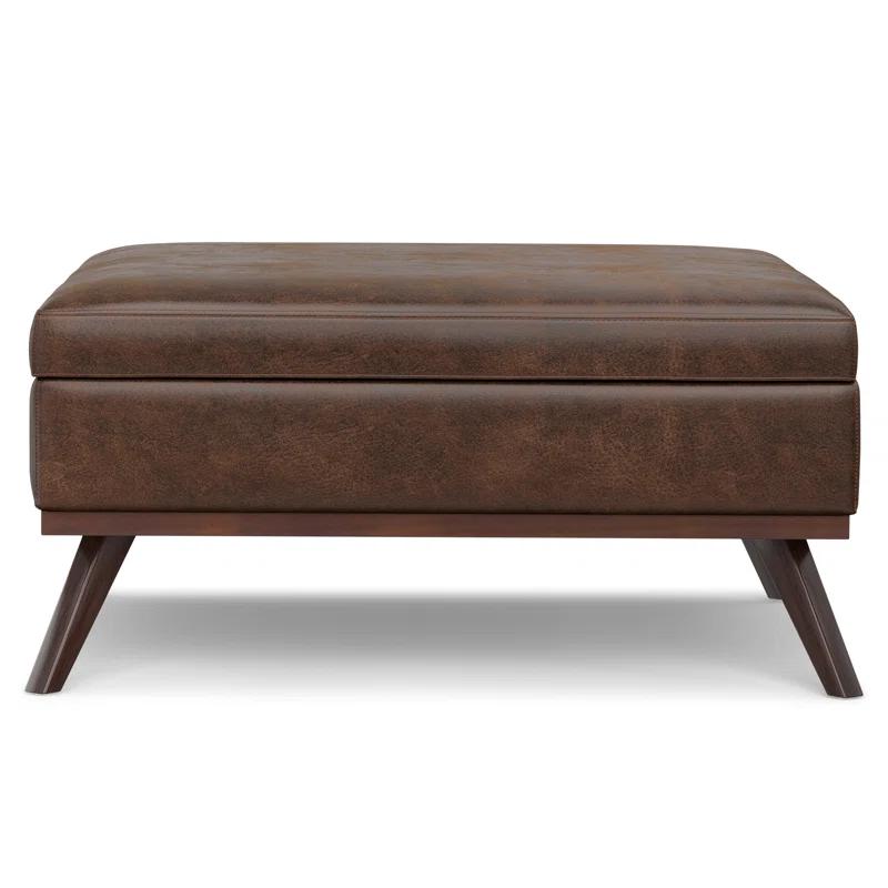 Simpli Home Owen 40"W XL Upholstered Square Coffee Table Storage Ottoman with Lift Top and Solid Wood Legs