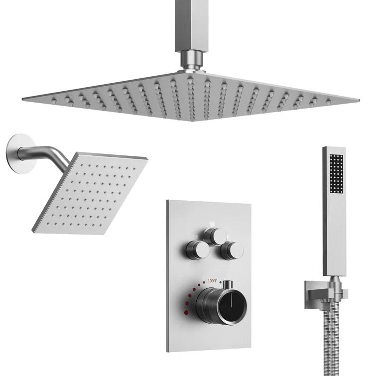 EVERSTEIN Thermostatic Rainfall Shower Faucet, 12-Inch High-Pressure Dual Showerheads System with Rough-In Valve SFS1007-NK12