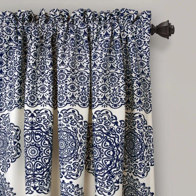 Stripe Medallion Polyester Room Darkening Curtain Pair (Set of 2)