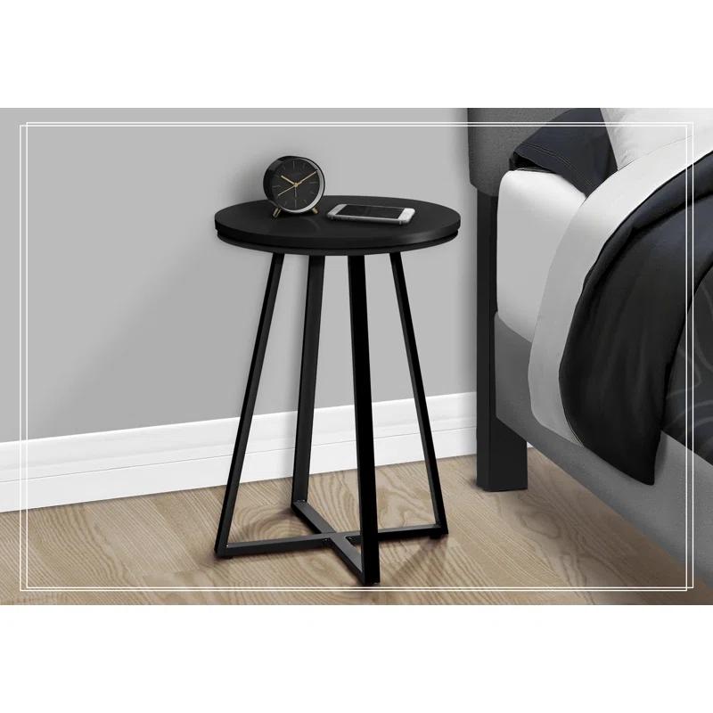 17 Stories Accent Table, Side, Round, End, Nightstand, Lamp, Living Room, Bedroom, Laminate, Black Metal, Contemporary, Modern