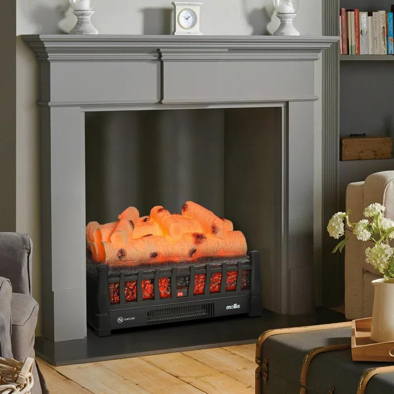 20" Electric Fireplace Log Set Heater with Realistic Ember Bed, Remote, Adjustable Flame Brightness