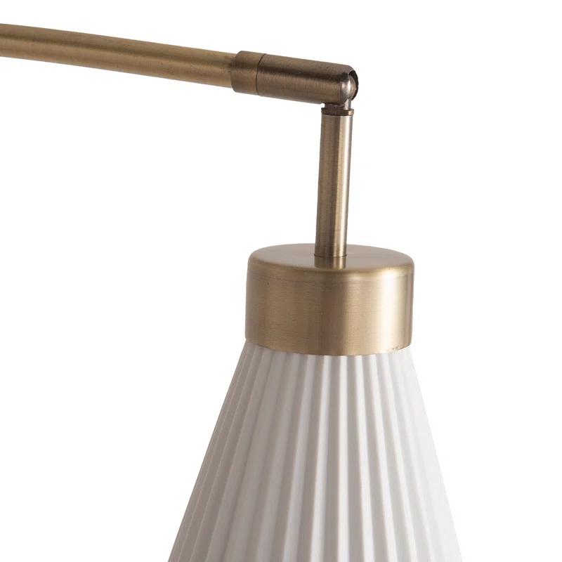 Nova of California Concord Bone Porcelain Shade 3 Light Arc Floor Lamp - 85", Weathered Brass & Walnut, Dimmer Switch