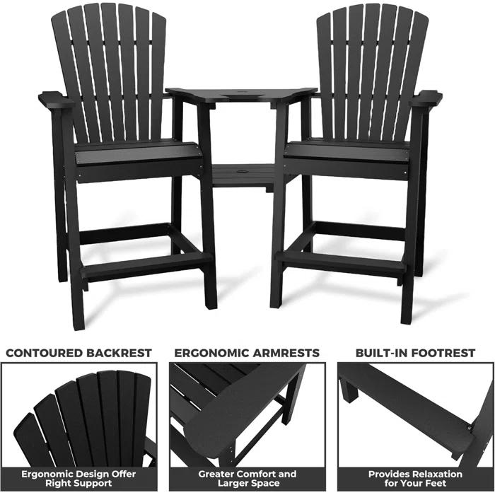 Rosecliff Heights HDPE Tall Adirondack Chair Set with Removable Double Trays (Set of 2)