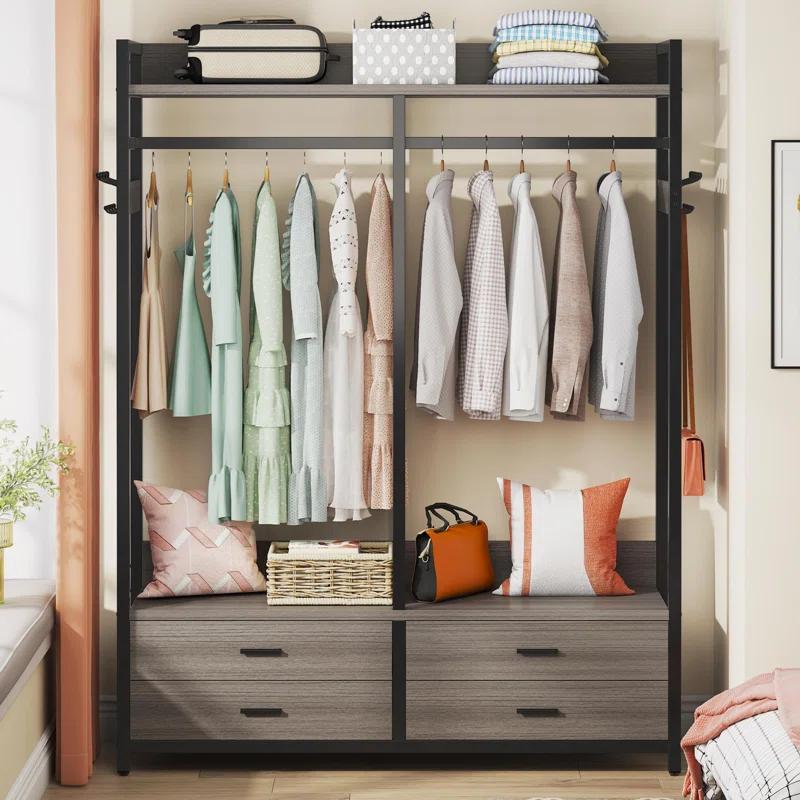 BTERAZ Heavy Duty Garment Rack With 4 Drawers
