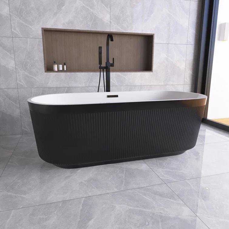 JimsMaison 67'' Freestanding Soaking Acrylic Bathtub JMBAFBT05-67B