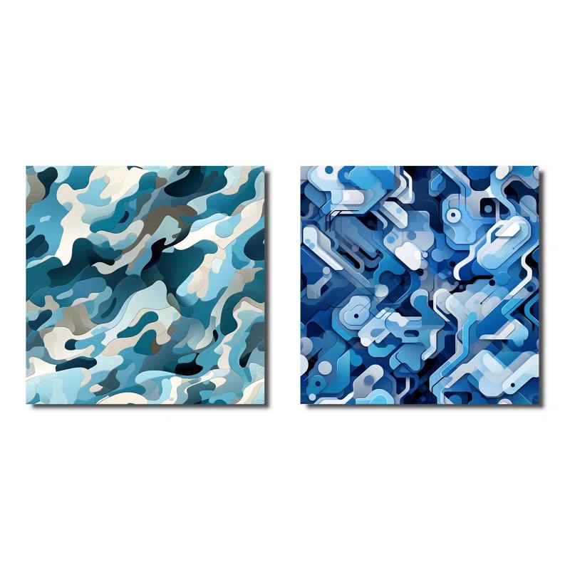 Design Art Blue Futuristic Stealth - Abstract Square Collage Set Of 2 | Wayfair