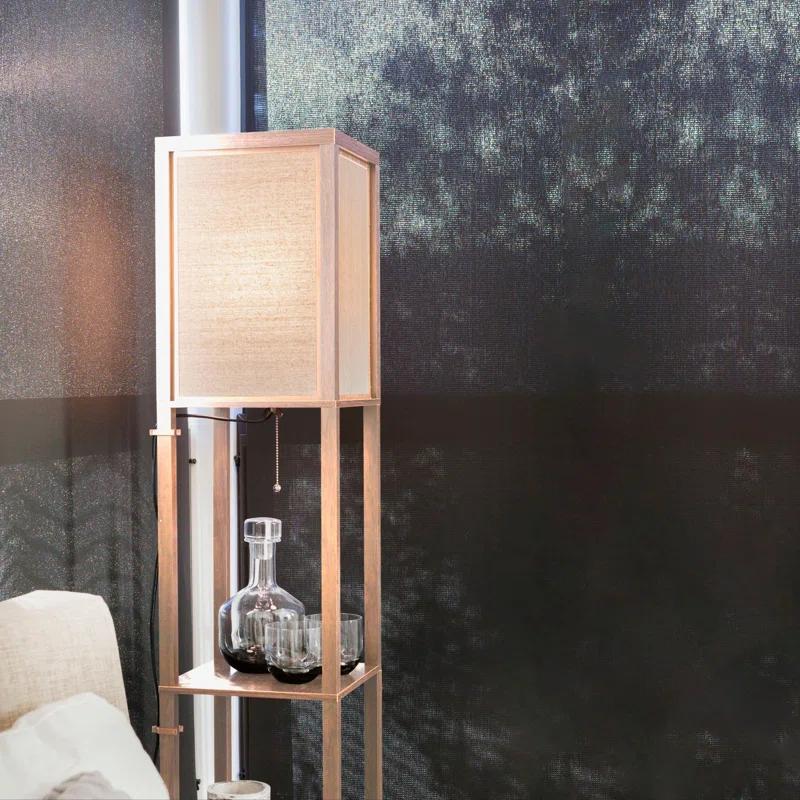 Maxwell 63 in. Traditional LED Energy Efficient 3-Shelf Floor Lamp with Fabric Square Shade