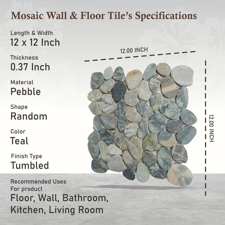 b.o.i Hawaii 12" x 12" Natural Stone Pebbles Mosaic Wall & Floor Tile