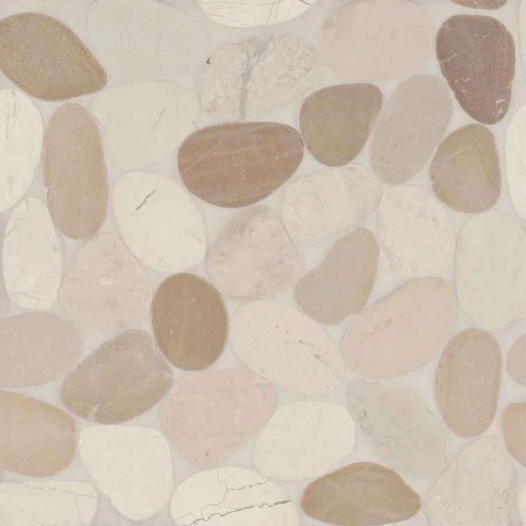 Bedrosians Waterbrook 12" x 12" Natural Stone Pebbles Wall & Floor Tile in White/Tan