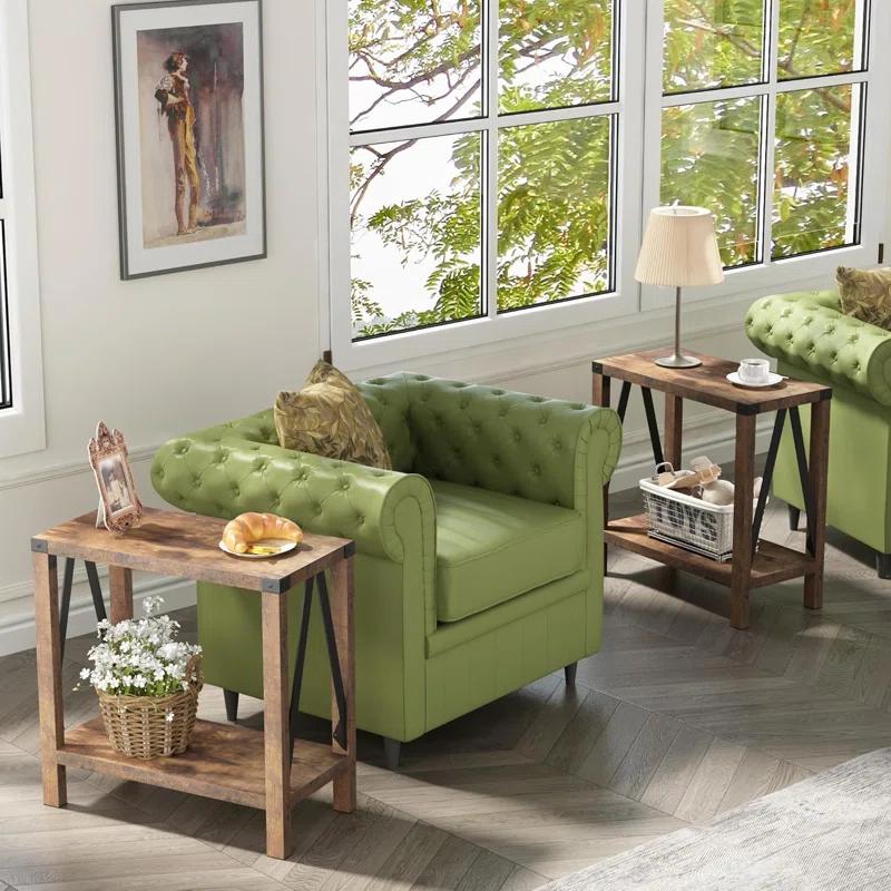 Gracie Oaks Farmhouse End Table For Small Spaces, Narrow Side End Table With Storage Shelf, Rustic A-Design Nightstand Sofa Table For Living Room, Bedroom 2 Pack