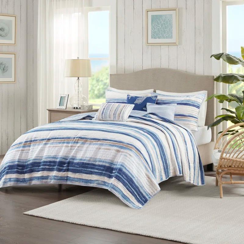 Madison Park Marina 6 Piece Printed Quilt Set with Throw Pillows