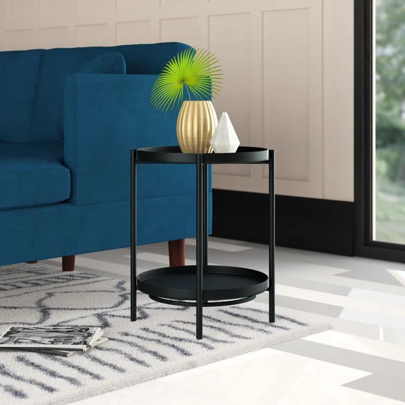 Simpli Home Monet 17"W Round Metal End Table with Flippable Tray Top