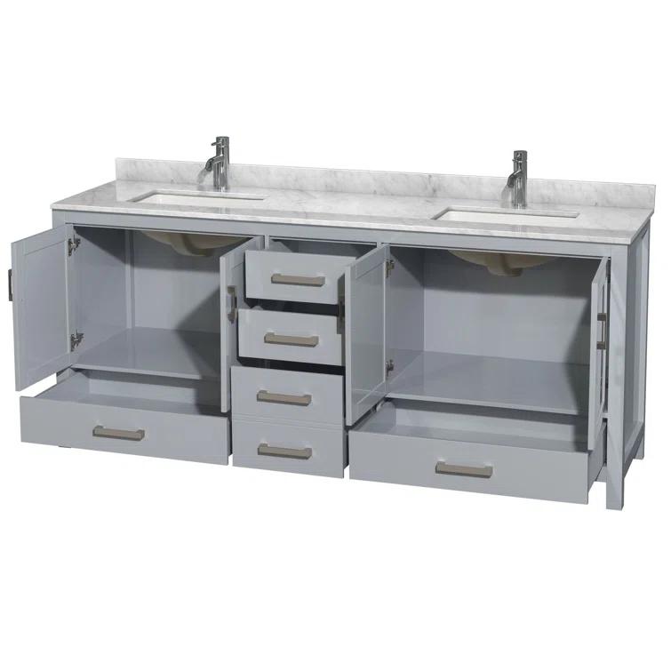 Wyndham Collection Sheffield 80" Freestanding Double Bathroom Vanity with Marble Top