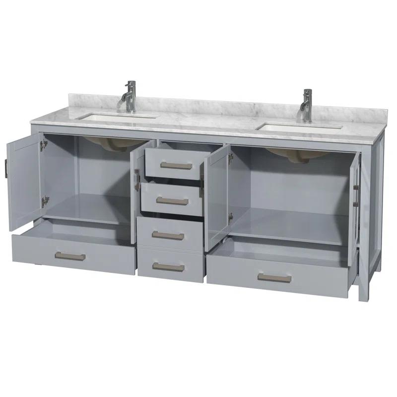 Wyndham Collection Sheffield 80" Freestanding Double Bathroom Vanity with Marble Top