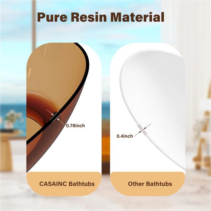 Marfa 59'' x 30'' Runway Semi Transparent Resin Freestanding Soaking Bathtub