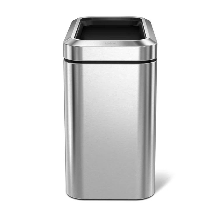 simplehuman 25 Liter / 6.6 Gallon Slim Open Commercial Trash Can, Brushed Stainless Steel