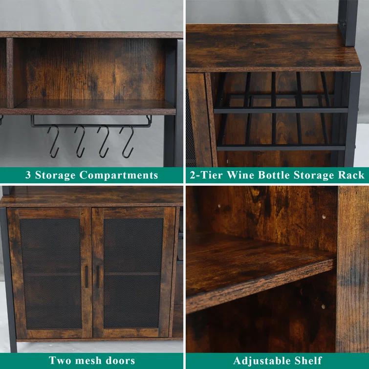 17 Stories Hoffarth 47.24'' Wine Bar Cabinet with LED Lights, Liquor Cabinet Coffee Bar Cabinet with 3 Storage Compartments & Wine Rack & Glass Holder