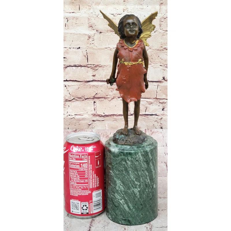 Trinx Kallem Hot Cast Bronze Young Fairy Girl Winged Angel Figure Sculpture On Green Marble Base