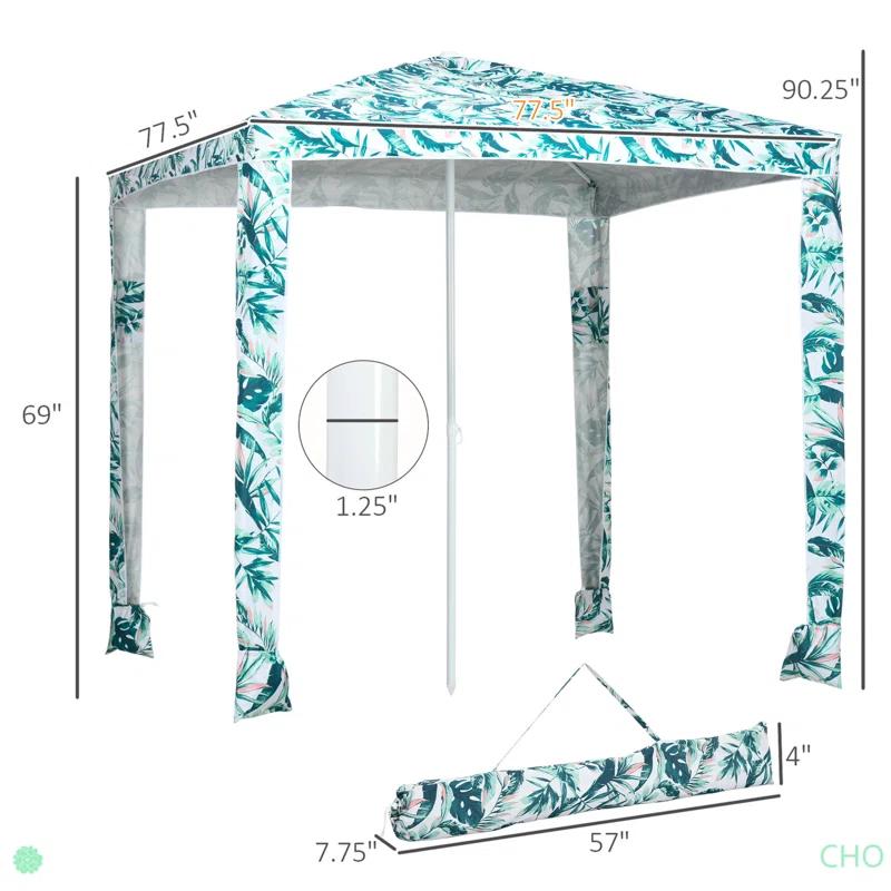 Outsunny Quick Beach Cabana Canopy Umbrella, 6.5' Easy-Assembly Sun-Shade Shelter with Sandbags, Cool UV50+ Fits Kids & Family, Green Coconut Palm