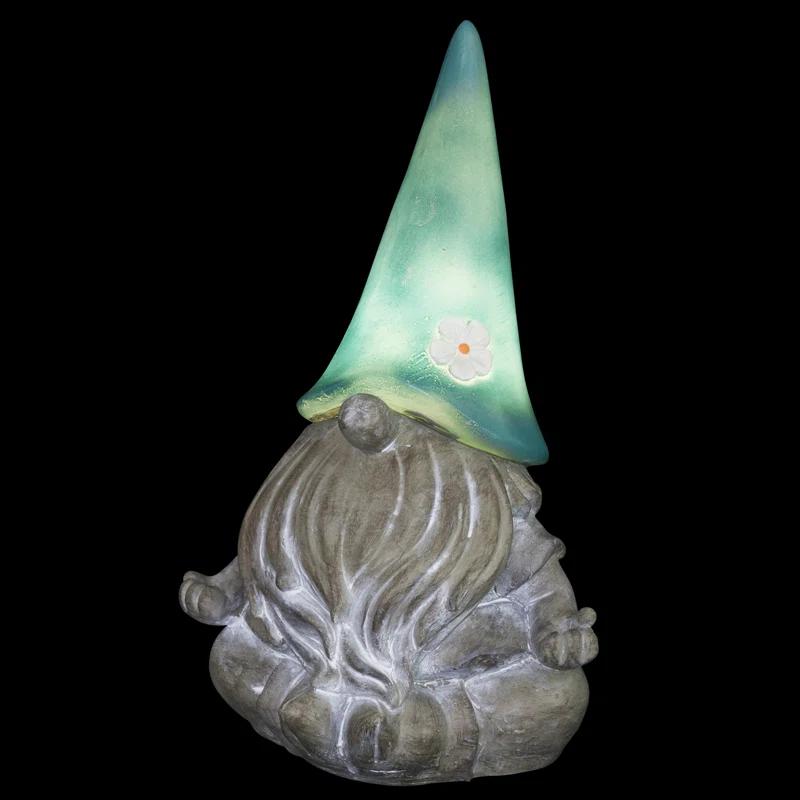 Exhart Exhart Good Time Solar Gnamaste Meditating Gnome Statue, 11 Inch