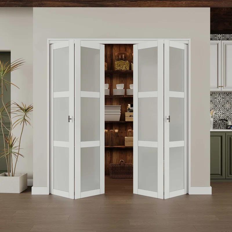 Home Worthy 3 Frosted  Lite Glass Bi-Fold Door With Installation Hardware Kit  And Handle