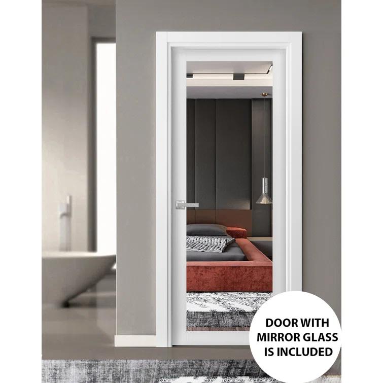 SARTODOORS Lucia Mirrored Glass Wood Standard White Door Slab