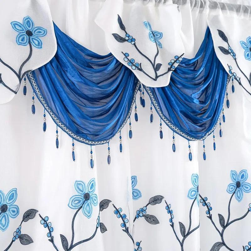 Red Barrel Studio® Embroidery Sheer Curtain 2 Panels Set Luxury Window Curtain Attached Valance With Satin Backing And 2 Tie Backs