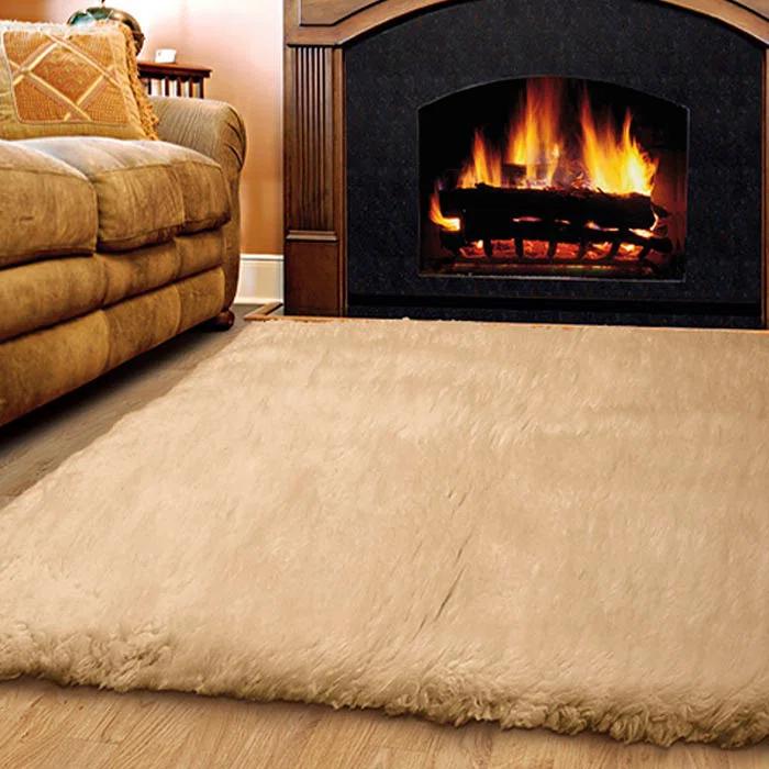 Aalish Flokati Wool Shag Hand Loomed Tan & Cream Rug