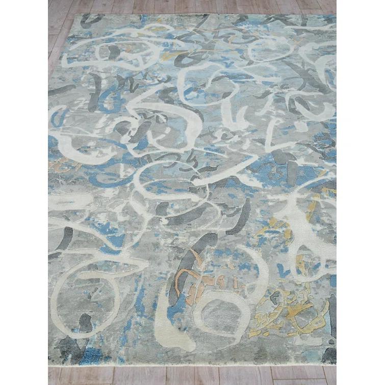 Exquisite Rugs Gianni Handmade Hand Loomed Wool/Bamboo Silk Blues/Silver/Ivory Area Rug