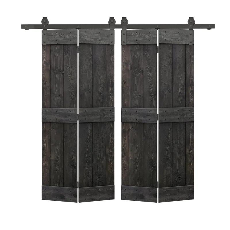 Calhome 84'' Solid Wood Barn Doors with Installation Hardware Kit Bi-Fold