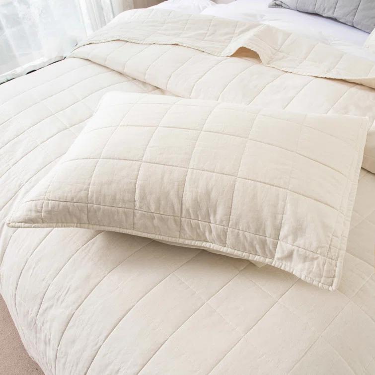 MeadowPark  Box Stitch Stone Washed Linen Blend Quilt & Pillow Shams Set & Reviews | Wayfair