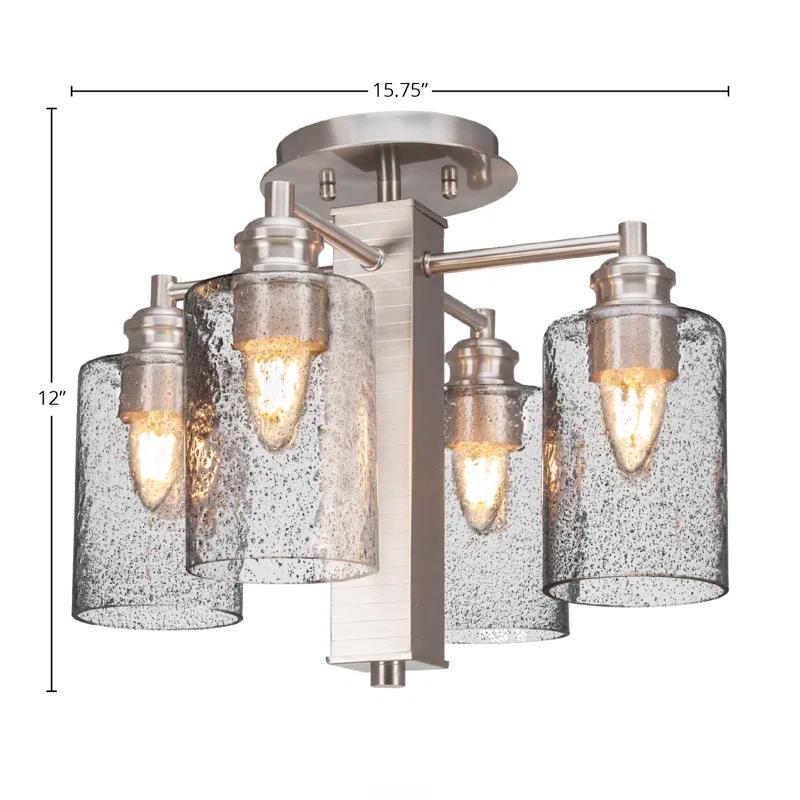 Burwinda 4 Light Semi-Flush Shown In Brushed Nickel Finish With 4" Smoke Bubble Glass