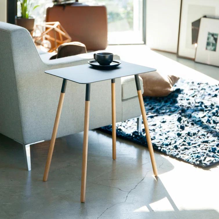 Yamazaki Home Modern Rectangular Side Table For Living Room Or Small Bedside Steel + Wood End Table