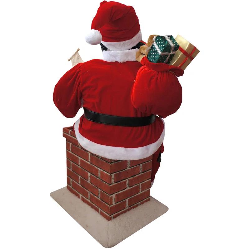 Fraser Hill Farm 48" Music and Motion African American Santa Claus in the Chimney, Life-Size Christmas Holiday Indoor Home Decor