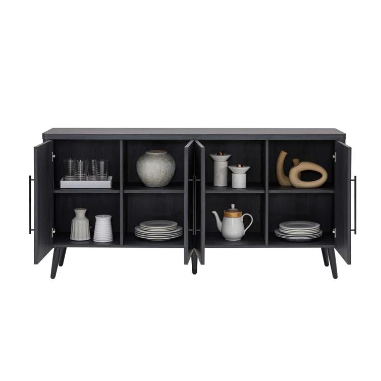 Manhattan Comfort Jodie 65" Mid-Century Modern Sideboard with 8 Adjustable Shelves in Charcoal Gray